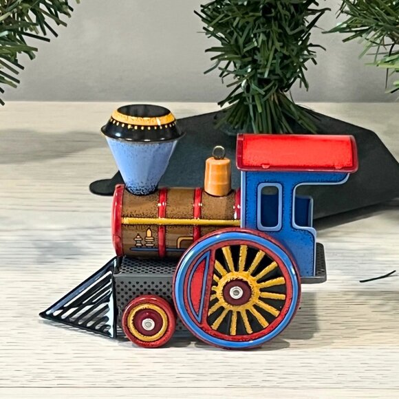 Vintage Lot Tin Hallmark Ornaments Locomotive Santa Snowman Train Car DAD Candy - Picture 11 of 16